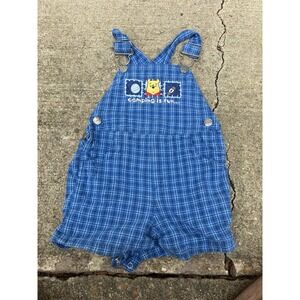 VTG Disney Winnie The Pooh Plaid Camping Hiking Overalls Y2K 6-9 Months Cotton
